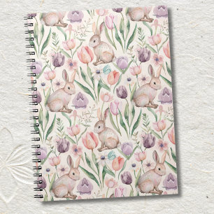 Schattige Grijze Konijn met Kleurrijke Tulpen Notitieboek