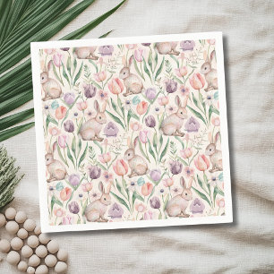 Schattige Grijze Konijn met Kleurrijke Tulpen Servet