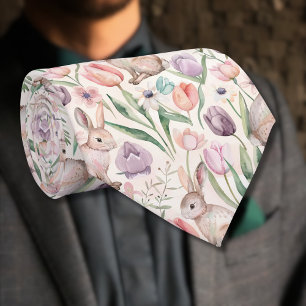 Schattige Grijze Konijn met Kleurrijke Tulpen Stropdas