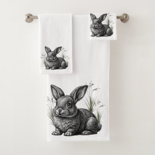 Schattige grijze konijn tussen het gras bad handdoek (Insitu)