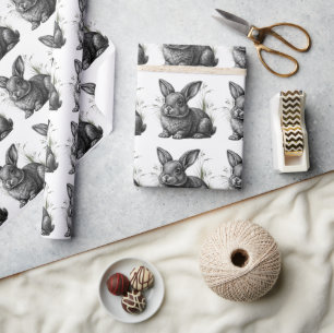Schattige grijze konijn tussen het gras cadeaupapier