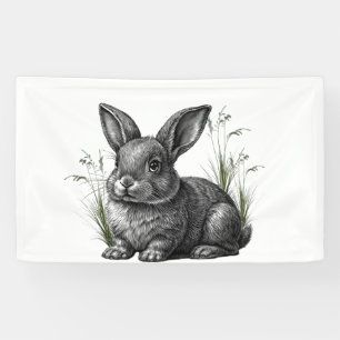 Schattige grijze konijn tussen het gras spandoek