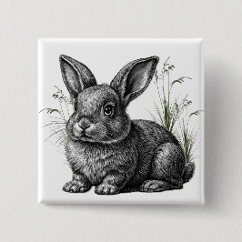 Schattige grijze konijn tussen het gras vierkante button 5,1 cm