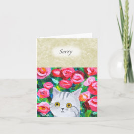 Schattige Grijze Lapjeskat met Tranen Mooie Bloem  Kaart