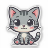 Schattige Grijze Lapjeskat Sticker – Grote Ogen (Voorkant)