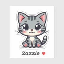 Schattige Grijze Lapjeskat Sticker – Grote Ogen