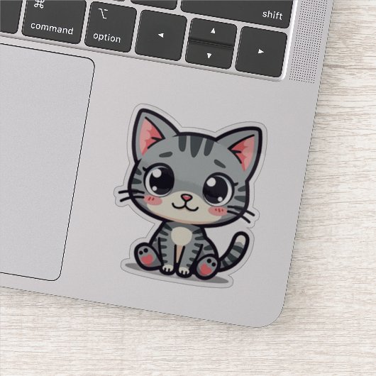 Schattige Grijze Lapjeskat Sticker – Grote Ogen (Detail)