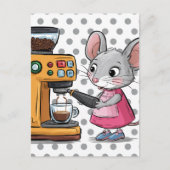 Schattige Grijze Muis Koffie Maken Briefkaart (Voorkant)