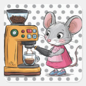 Schattige Grijze Muis Koffie Maken Vierkante Sticker (Voorkant)