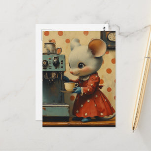 Schattige Grijze Muis Maakt Koffie Briefkaart