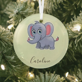 Schattige grijze olifant groen glas ornament