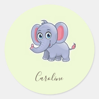 Schattige grijze olifant groen ronde sticker