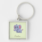 Schattige grijze olifant groen sleutelhanger (Voorkant)