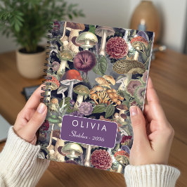 Schattige Grijze Paddenstoel Tuinpatroon Schimmels Notitieboek
