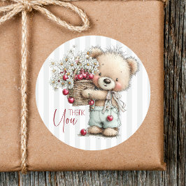 Schattige Grijze Strepen Teddy Madeliefje Kers Dan Ronde Sticker