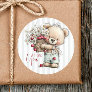 Schattige Grijze Strepen Teddy Madeliefje Kers Dan Ronde Sticker