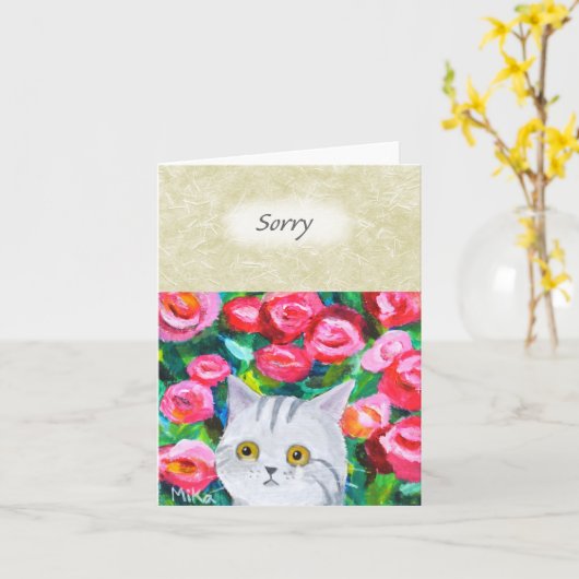 Schattige grijze tabby kat met tranen Mooie bloeme Kaart (Gele Bloem)