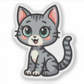 Schattige Grijze Tabby Kitten – Pastel Stijl Sticker (Voorkant)