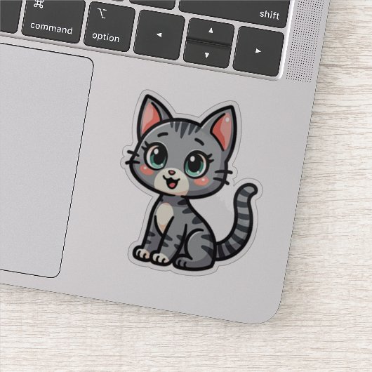 Schattige Grijze Tabby Kitten – Pastel Stijl Sticker (Detail)