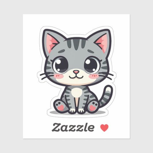 Schattige Grijze Tabby Kitten Sticker – Grote Ogen (Vel)