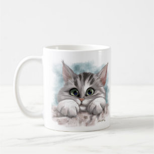 Schattige Grijze Tabby Poes Cartoon Koffiemok