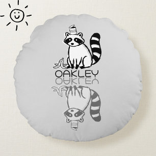 Schattige Grijze Wasbeer Reflectie Doodle Aangepas Rond Kussen