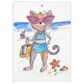 Schattige Grille Kat op het Strand Klembord (Achterkant)