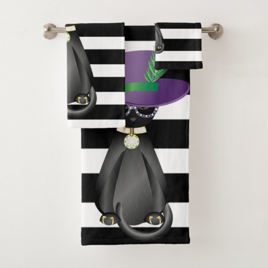 Schattige Grille Kat, Strepen Bad Handdoek (Insitu)