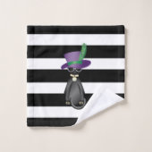 Schattige Grille Kat, Strepen Bad Handdoek (Wasdoekje)