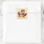 Schattige grillen bever tekst toevoegen vierkante sticker (Tas)