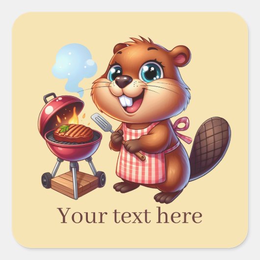 Schattige grillen bever tekst toevoegen vierkante sticker (Voorkant)