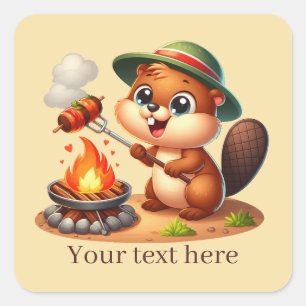 Schattige grillen bever tekst toevoegen vierkante sticker