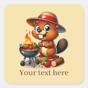 Schattige grillen bever tekst toevoegen vierkante sticker