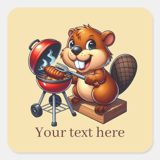 Schattige grillen bever tekst toevoegen vierkante sticker (Voorkant)