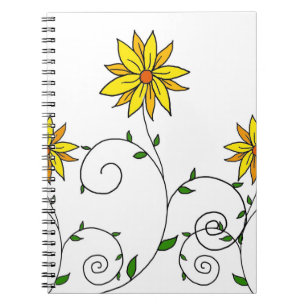 Schattige Grillen Gele Bloemen Doodle Kunst Notitieboek