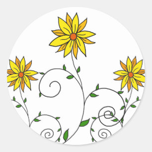 Schattige Grillen Gele Bloemen Doodle Kunst Ronde Sticker
