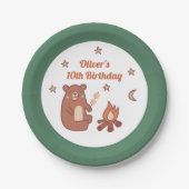 Schattige grillig Beer Camping Verjaardag Papieren Bordje (Voorkant)