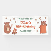 Schattige grillig Beer Camping Verjaardag Welkom Spandoek (Horizontaal)