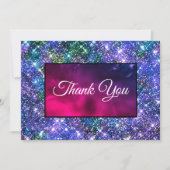 Schattige grillig blauw paarse iriserende monogram bedankkaart (Voorkant)