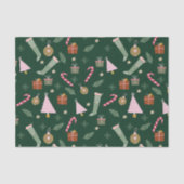 Schattige grillig groen roze wintervakantiepatroon tissuepapier (Voorkant)