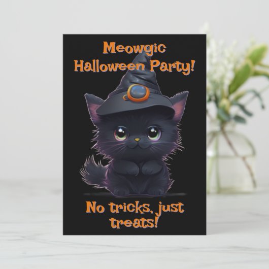Schattige grillig Halloween magisch zwart kattenfe Kaart (Staand voorkant)