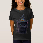Schattige grillig Halloween zwart cat T-shirt (Voorkant)