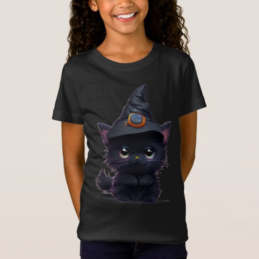 Schattige grillig Halloween zwart cat T-shirt (Voorkant)