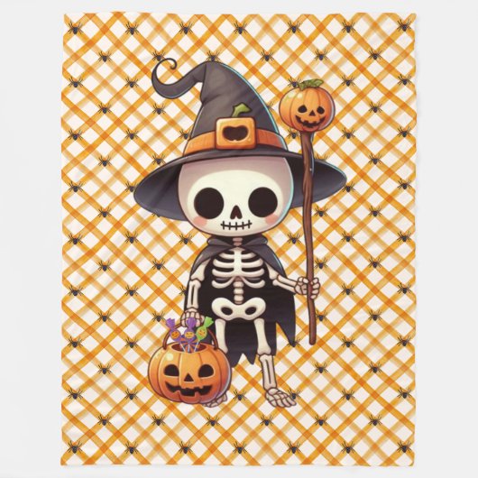 Schattige, grillig Halloweenskelet Fleece Deken (Voorkant)
