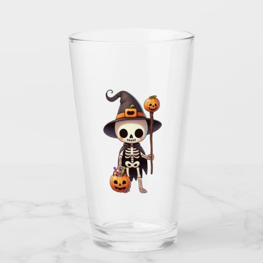 Schattige, grillig Halloweenskelet Glas (Voorkant)