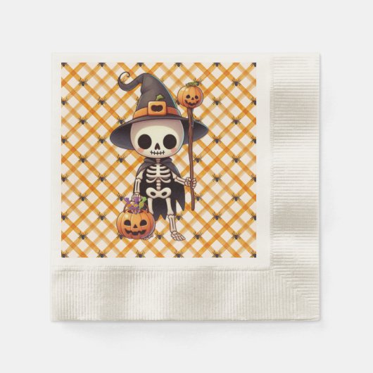 Schattige, grillig Halloweenskelet Servet (Voorkant)