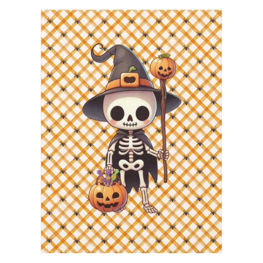Schattige, grillig Halloweenskelet Tafelkleed (Voorkant)