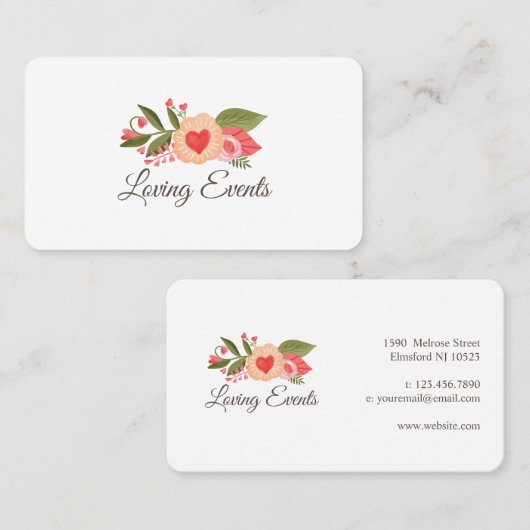 Schattige & grillig hart Bloemen Waterverf Visitekaartje (Voorkant / Achterkant)