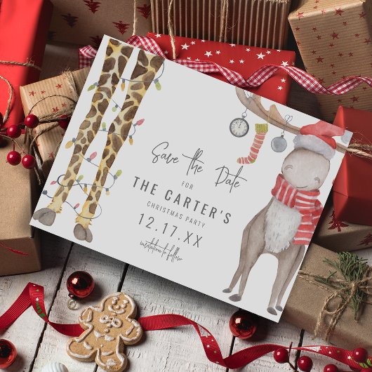 Schattige grillig kerstfeest Save the Date Aankondigingskaart