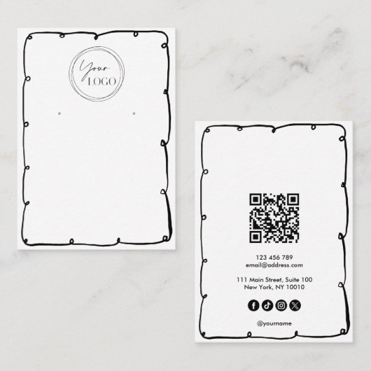 Schattige grillig Lijst Voeg zakelijke Logo QR-cod Visitekaartje (Voorkant / Achterkant)